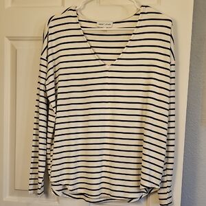 Gibson Latimer Navy and White Striped Long Sleeve Top